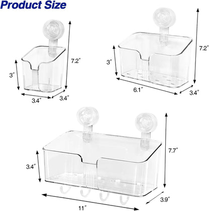 Clear Shower Caddy Suction Cup Shelf Organizer with Hooks Removable Shower Basket Light Luxury Style Punch-Free Dorm Wall Storage Rack for Kitchen Bathroom Set of 35