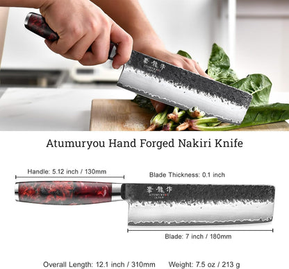 7'' Japanese Nakiri Knife, Black Forged 3-Layer VG10 Steel Core6