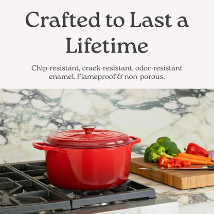 Signature Enameled Cast Iron Oval Dutch Oven | Non-Stick Serving Pot with Tight Fitting Lid for Perfect Roasting, Baking, Sauteing, and Bread Making | 5Q [Sage]5