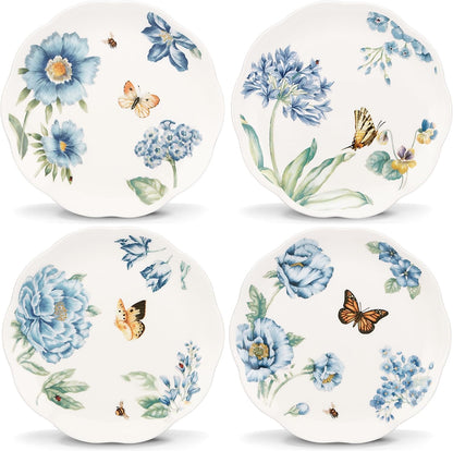 Butterfly Meadow Blue Porcelain Dessert Plates, Set of 41