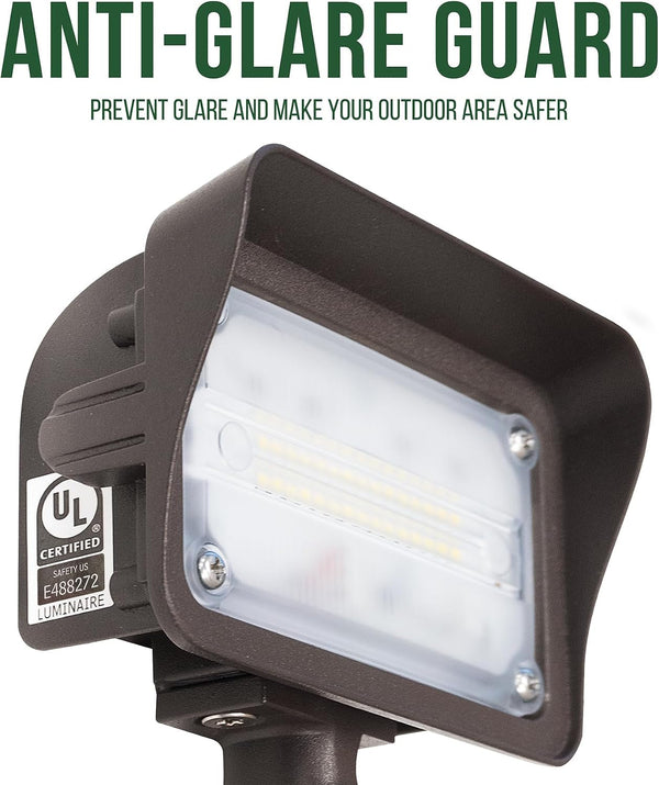 15W LED Flood Lights Outdoor, Dusk to Dawn Security Light, with Anti-Glare Guard, 120V 3000K 1560LM Waterproof Landscape Lighting, Aluminum Lighting Fixture, 1/2" Knuckle Mount, UL Listed3