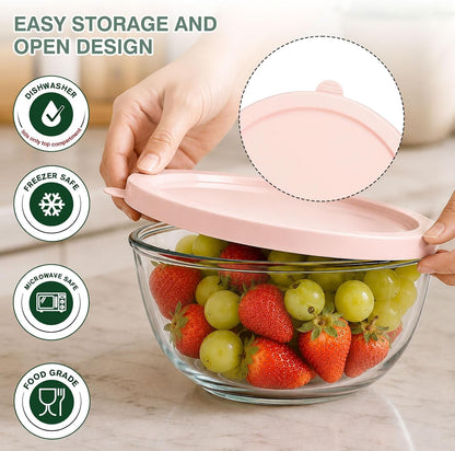 Borosilicate Glass Mixing Bowls with Bpa-Free Lids Set of 3 (4.7, 2.9, 1.6 QT), Large Salad Bowl for Kitchen Baking, Cooking, Serving, Meal Prep, Dishwasher, Freezer & Microwave Safe4