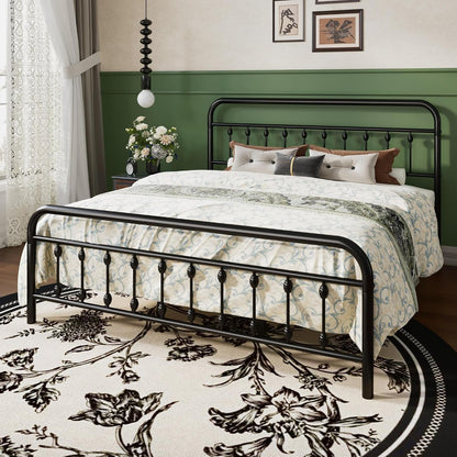 King Metal Bed Frame with Victorian Iron-Art Headboard, Black3