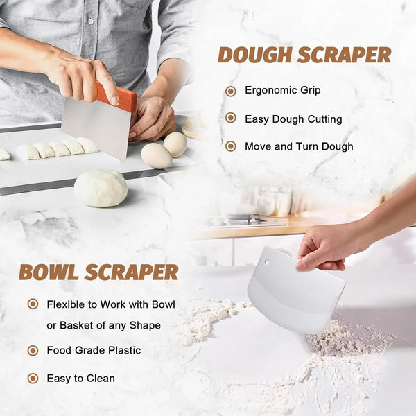 Sourdough Proofing Basket Gift Set, 9" round and 10" Oval Banneton Bread Baking Supplies, Sourdough Baskets with Bread Lame, Danish Whish, Bowl Scraper, Sourdough Scraper, and Linen Liner4