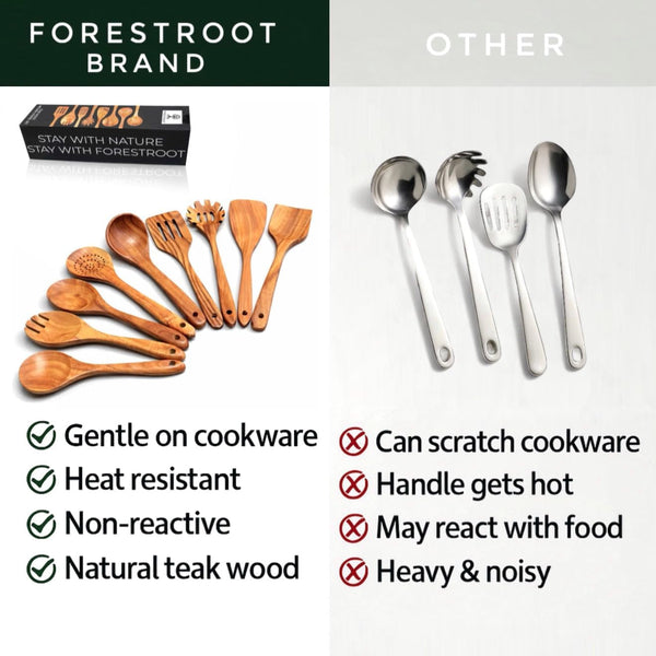 9-Piece Wooden Cooking Utensil Set – Premium Wood Kitchenware for Nonstick Cookware, Heat-Resistant & Durable Wooden Spoons and Spatulas – Eco-Friendly Kitchen Tools for Stirring & Serving9