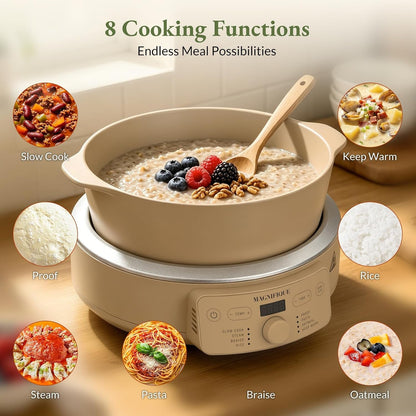 MAGNIFIQUE Slow Cooker, 4.5 Quart 8-In-1 Clay Pot Multi-Cooker, Non-Toxic Slow Cooker with Removable Clay Pot, for Rice, Pasta, Steam & Proof, Nonstick, Oven Safe Pot to 500°F, Brown6
