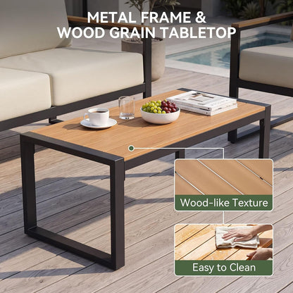 4 Piece Metal Patio Furniture Set with Coffee Table Beige6