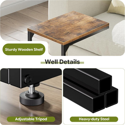 C Shaped End Table, TV Tray for Couch, Small Side Table with Metal Frame, for Living Room Bedroom, Rustic Brown4