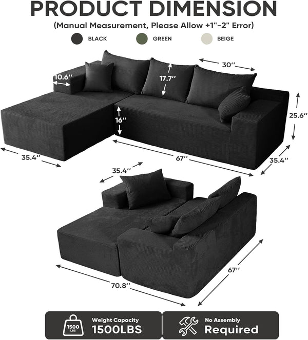 Boneless Couch, 102.4" Sectional Couches for Living Room with L Shape Sofa2