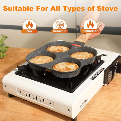 4-Cup Egg Pan Nonstick, Healthy Aluminum Omelette Pan, Breakfast Omelette Skillet for Fried Eggs Cooker, Pancakes, Suitable for Gas Stove & Induction Cookware4