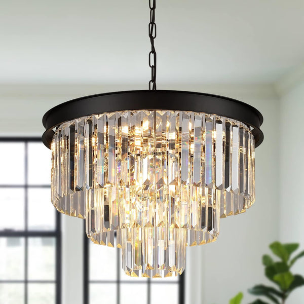 Black Crystal Chandelier Modern 20" round Light Fixtures for Living Room1