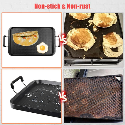 Stove Top Griddle for Gas Stove, 17" Warp-Resistant Double Burner Griddle Pan, Ceramic Nonstick Aluminum Flat Top Grill for Pancakes, Breakfast, Indoor Cooking, Camping & BBQ5