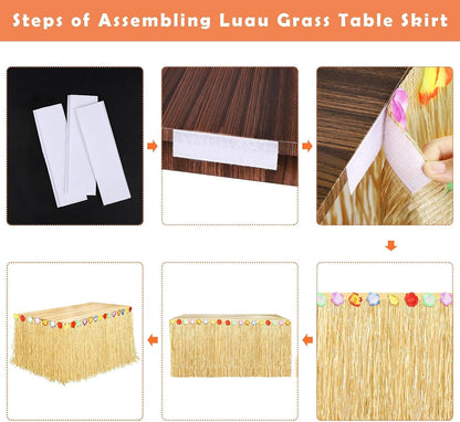 Luau Grass Table Skirt, Straw Yellow, 9 Feet X 29.5 Inch | Hawaiian Party Decorations, Luau Decorations, Hawaiian Table Cloths, Hawaiian Decorations for Party, Tropical, Natural4