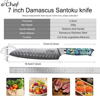 7-Inch Hand-Forged Santoku Knife, Professional Chef'S Knife, Made of VG10 Steel, Deep Sea Abalone Shell Handle, Damascus Sharp Kitchen Knife, Comes with Gift Box (7.2-Inch Santoku Knife)4