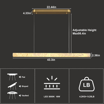 Alabaster Chandelier, L43In Modern Brass Linear Chandelier for Dining Room, Luxury Mrable Rectangular Chandelier over Table Pendant Light for Kitchen Island Living Room Dining Table7