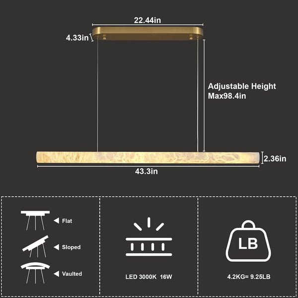 Alabaster Chandelier, L43In Modern Brass Linear Chandelier for Dining Room, Luxury Mrable Rectangular Chandelier over Table Pendant Light for Kitchen Island Living Room Dining Table7