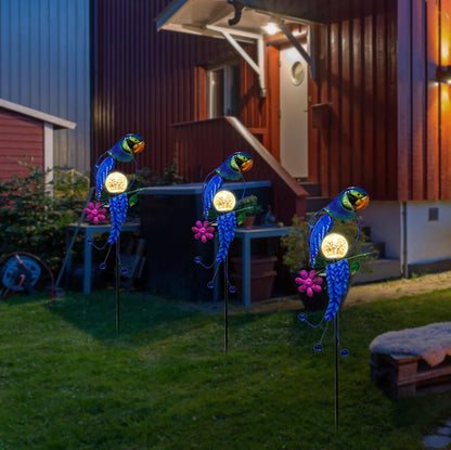 Solar Parrot Stake Lights Crackle Glass Globe Landscape Lamps Antique Metal Waterproof Decorative Light for Outdoor Pathway Lawn Patio Yard Warm White7