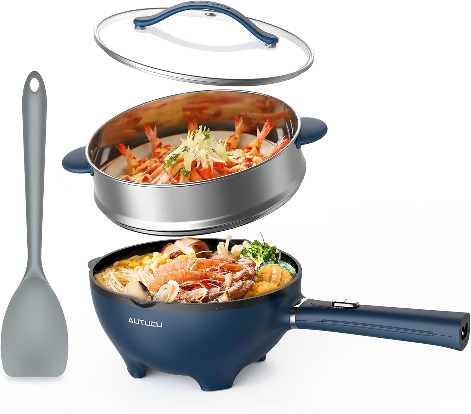 3-quart-electric-hot-pot-wok-nonstick-with-steamer-electric-skillet-1200w-for-dorm-home-gifts-includes-silicone-spatula-multi-cooker