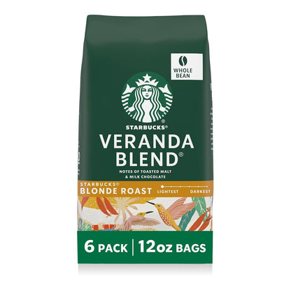 Starbucks Whole Bean Coffee Veranda Blend Blonde Roast, 6 Bags 12 Oz | 100% Arabica Whole Bean Coffee; Starbucks Blonde Roast Veranda Blend; 6 Bags, 12 Oz Each (72 Oz Total)1