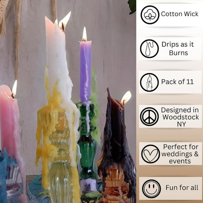 Hippie Drippy Drip Candles - Pack of 11 Dripping Taper Candles - Wine Bottle Melting Candles (Hippie Rainbow)8