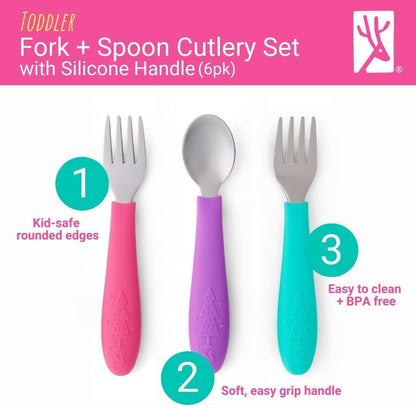 Baby/Toddler Silverware with Silicone Handles | 6Pcs | Kids Utensils | Stainless Steel Cutlery | Spoons + Forks | Childrens Flatware | Dishwasher Safe3