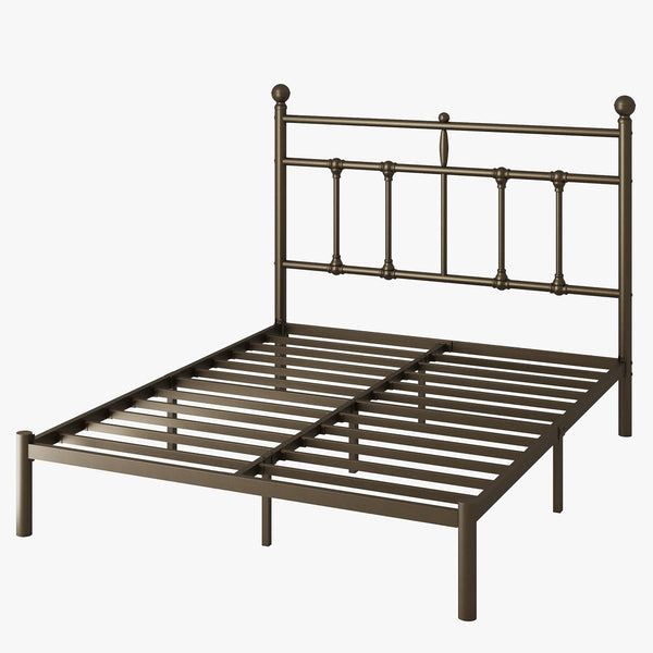 Queen Size Metal Platform Bed Frame with Victorian Vintage Headboard/Under Bed Storage/No Box Spring Needed/Easy Assembly/Noise Free/Mattress Foundation/Gold7