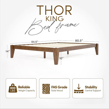 Thor Premium Solid Wood Bed Frame King, Japanese Joinery Bed Frame with Wood Slat Support, Platform Bed, No Box Spring Needed, Easy Assembly, Minimalist & Modern Style (Walnut)2