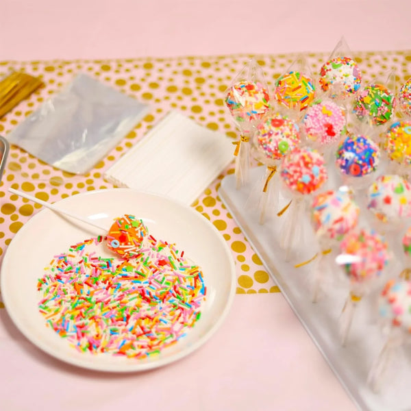 Cake Pop Stand Kit, 24 Holes Lollipop Display Holder with 100 Pcs Cake Pop Sticks, 100 Pcs Wrappers Bags, 100 Pcs Gold Twist Ties (White)3