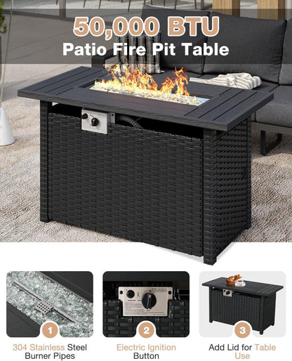 Aluminum Patio Furniture Set with Fire Pit Table, 5 Piece Luxury Outdoor Sectional with 6" Olefin Fabric Cushions, Patio Conversation Sets with Waterproof Cover for Backyard, Porch Dark Grey4