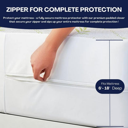 Bamboo Mattress Protector with Zipper - 100% Waterproof King Size Cooling Mattress Cover - Ultra Soft Jacquard Fabric Breathable Noiseless Mattress Pad Cover - Zippered Mattress Encasements4