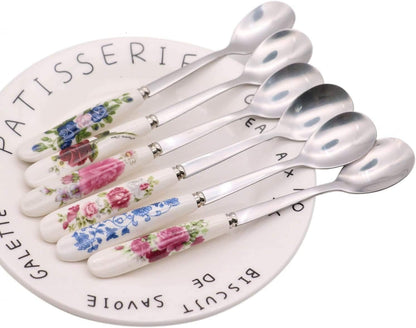 6 Pack Stainless Steel Coffee Spoon Ceramic Handle Teaspoon Sugar Ice Cream Desert Spoon Stirring Soup Tableware3