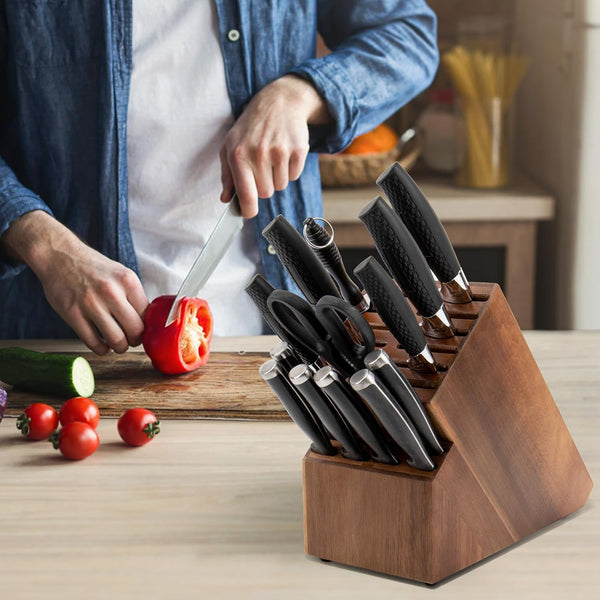 Knife Block for Kitchen Countertop - 20 Slot Universal Knife Holder with Acacia Wood, Large Knife Storage Organizer for Butcher Block, Knife Block Storage without Knives, Easy for Knife Set7