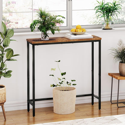 Narrow Console Table, 29.5" Small Entryway Table, Thin Sofa Side Display Table, for Hallway, Bedroom, Living Room, Foyer, Rustic Brown and Black BF75XG019
