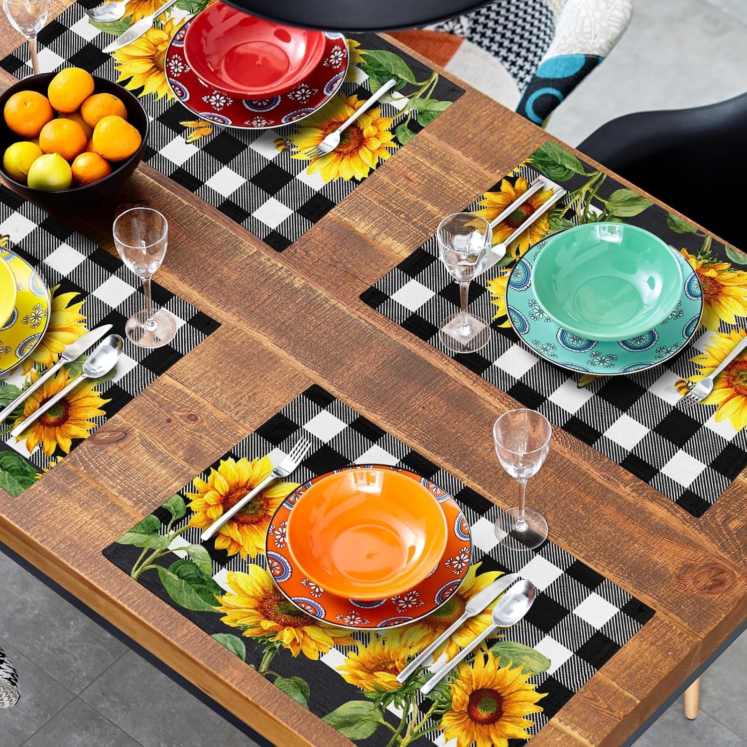sunflower-placemats-set-of-4-buffalo-plaid-place-mats-12x18-farmhouse-table-mats-spring-summer-kitchen-mats-for-party-dining-table