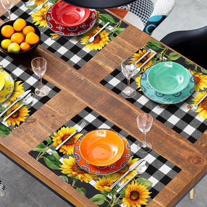 Sunflower Placemats Set of 4 - Buffalo Plaid Place Mats 12X18 Farmhouse Table Mats Spring Summer Kitchen Mats for Party Dining Table7