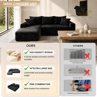 96" Cloud Boneless Sectional Couches with Chaise for Living Room7