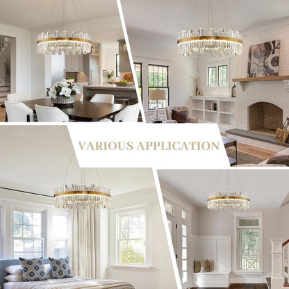 23.6" LED Gold Crystal Chandeliers,Modern round Living Room Chandelier7