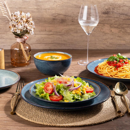 Ceramic Dinnerware Sets for 4, 12 Pieces Handpainted Plates and Bowls Set, Scratch Resistant Stoneware Dishes Set, Dishwasher & Microwave Safe, Ceylon Blue6