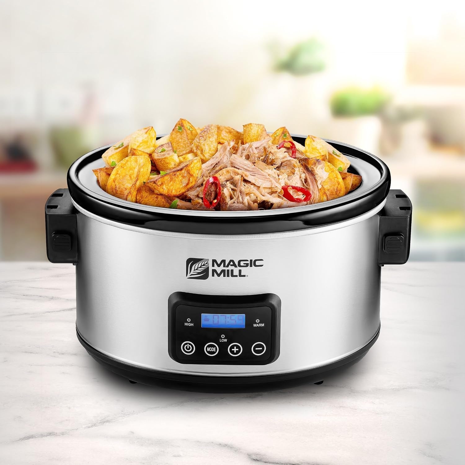 8-5-quart-extra-large-programmable-slow-cooker-with-digital-adjustable-20-hour-timer-3-cooking-settings-brushed-stainless-steel-with-intelligent-lid-lock
