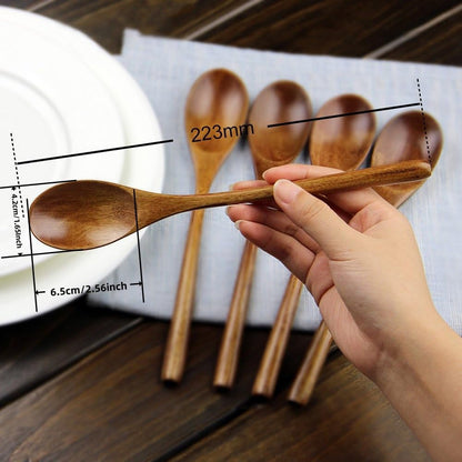 9 in Wooden Spoons for Eating, 6Pcs Japanese Natural Soup Spoons | Wooden Spoon for Cooking Mixing Stirring Honey Tea Soda Dessert,Coconut Bowl,Korean Wooden Spoons3