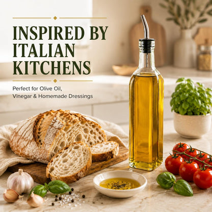 Olive Oil Dispenser Bottle - 16 Oz, Made in Italy Glass Olive Oil and Vinegar Cruet with Stainless Steel Spout for Kitchen, Slight Green Tint (1, 473 Ml)2