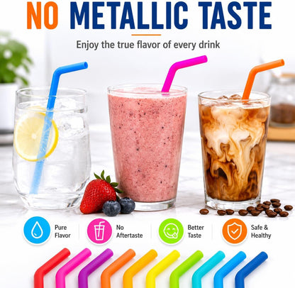 Reusable Silicone Straws for Tumblers, Smoothies & Kids Drinks – 15 Pack Flexible Bpa-Free Drinking Straws with 2 Cleaning Brushes – Soft on Teeth & Lips – Fits 20Oz & 30Oz Tumblers7