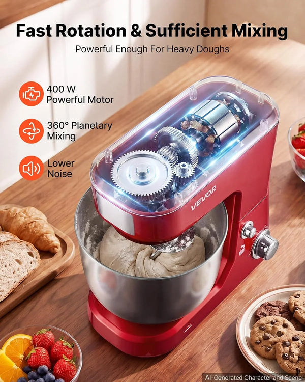 5.3+4.2 Qt Tilt Head Stand Mixer 400W Electric Dough Mixer, 3 Speeds Food Kitchen Mixer with Stainless Steel Bowl, Splash Guard, Dough Hook, Whisk, Beater, for Baking Mixing Whipping2