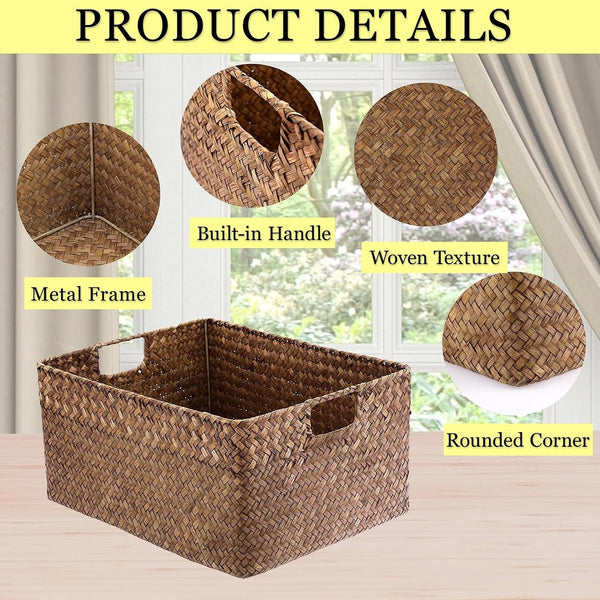 Seagrass Storage Baskets Bin for Shelf, X-Large Woven Wicker Basket5