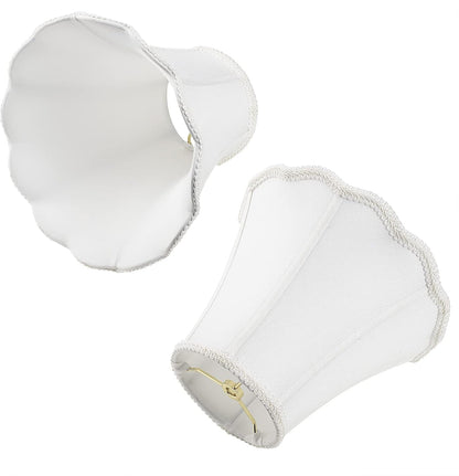 White Bell Lampshade, 5''X10''X8'', Solid Lamp Shade, Pack 1 | Harp Set Included, Scalloped Lampshade, Double Layers Polyester Fabric, Softback, No Assembling for Item Itself Is Required5