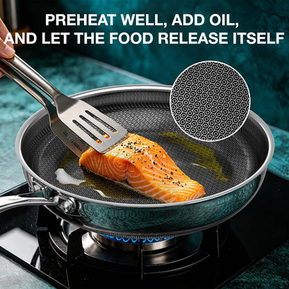 Non Stick Frying Pans Set, 8, 10 and 12-Inch with Lids, Hybrid Fajita Pans Nonstick for Cooking, Stainless Steel Pan Skillets, Dishwasher & Oven-Safe, Induction Ready Cooking Pan, PFOA Free Cookware5