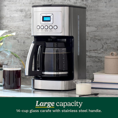 Coffee Maker, Programmable, Stainless Steel, 14-Cup Glass Carafe | Perfectemp Coffee Machine with 1-4 Cup Settings, Strength Control, Auto-Off & a Reusable Gold Tone Filter, DCC-32004