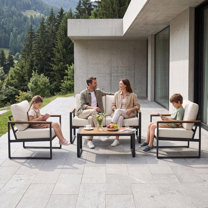 4 Piece Metal Patio Furniture Set with Coffee Table Beige7