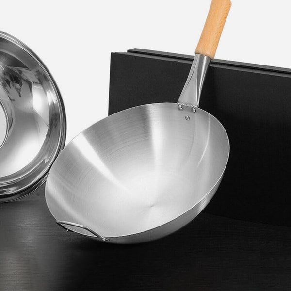 Stainless Steel Wok, 13 Stir Fry Pans, Chinese Wok with Wooden and Steel Helper Handle for Induction, Electric, Gas, All Stoves (13 Inch, round Bottom)7