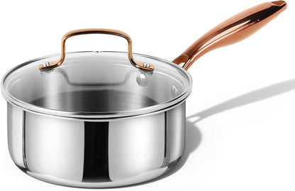2Qt Stainless Steel Saucepan Set, Non-Toxic 3-Ply Stainless Steel Cookware Set with Lids, Small Kitchen Pots, Oven Safe, Compatible with Induction, Ceramic, Gas, Mothers Day Gifts1